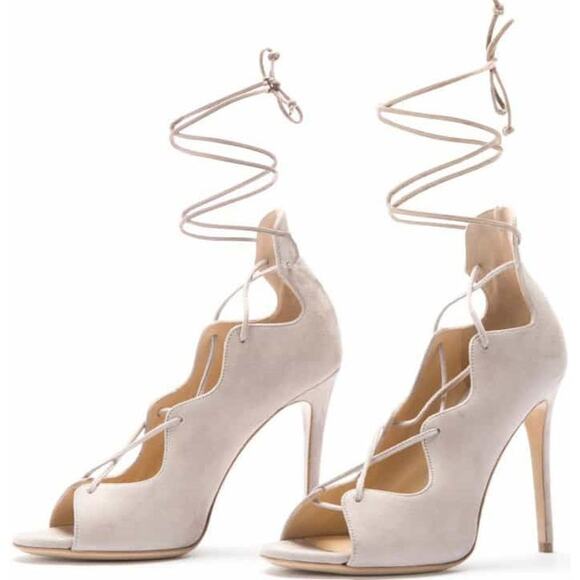 M. Gemi Designer The Marea Black Suede Strappy Stilletto Heels Size 37.5 US 7 - Picture 9 of 11